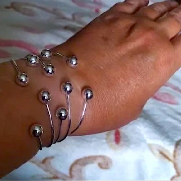 Sterling Silver Ball Beaded Bangle Bracelet Matching Ring Set - Picture 10 of 12